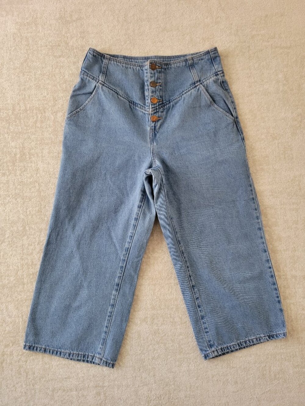 Reserved High Waist Cropped Wide Leg Denim Culottes 8 Womens Blue Casual Polish